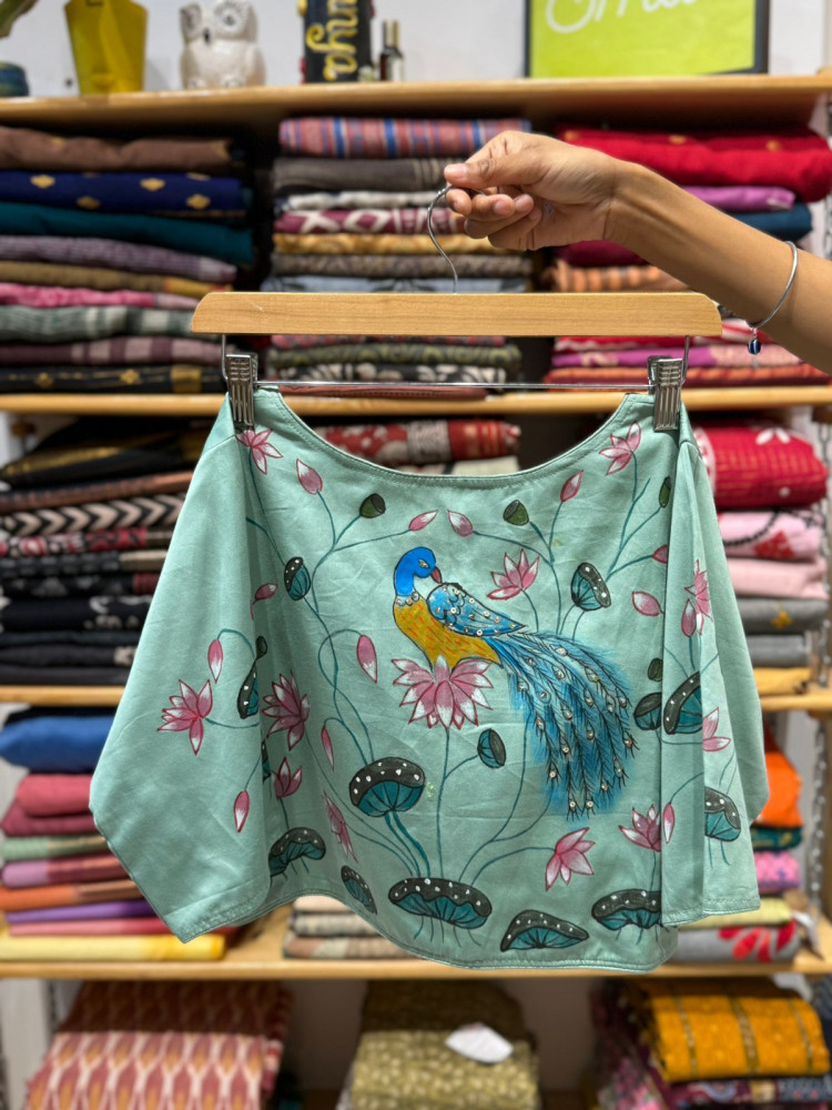 Image of Peacock Handpainted Blouse- FREE SIZE