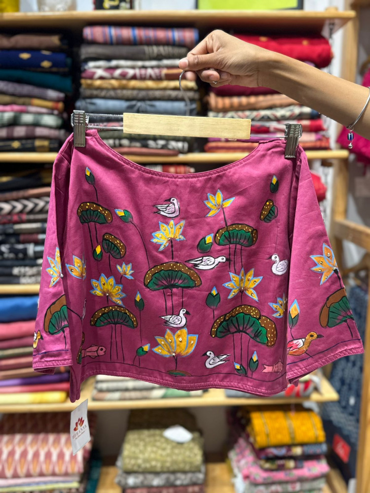 Image of Pink Handpainted  Blouse- FREE SIZE