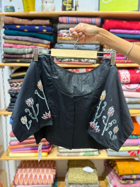 Peacock Handpainted Black Blouse- FREE SIZE