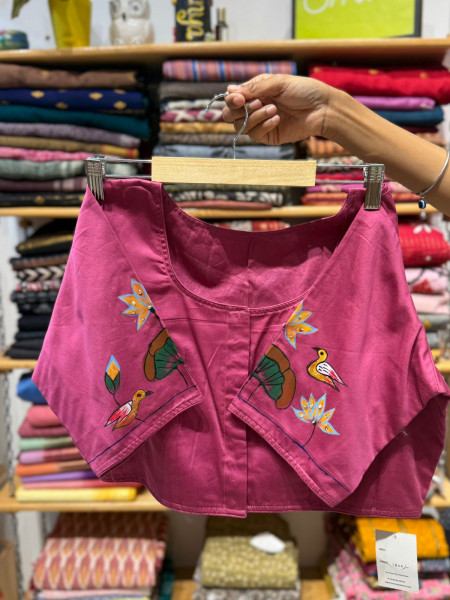 Pink Handpainted  Blouse- FREE SIZE