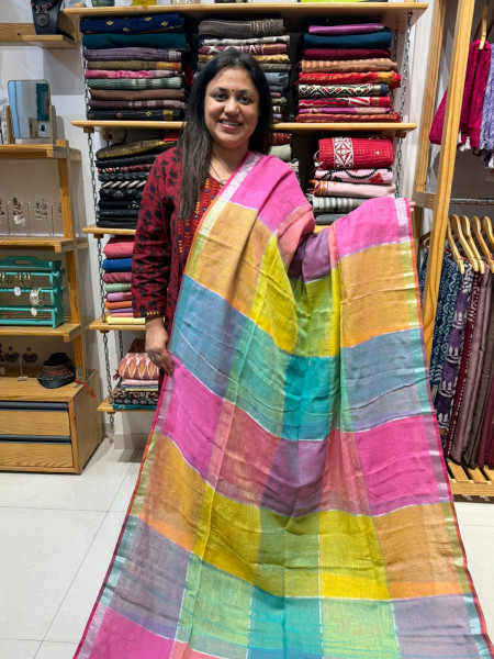 Linen Cotton Checkered Saree