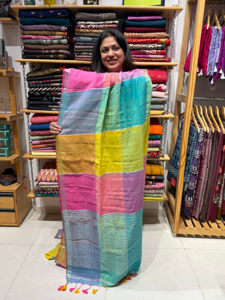 Linen Cotton Checkered Saree