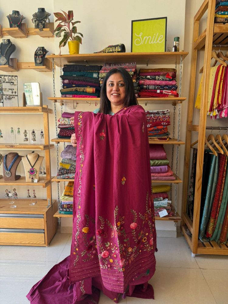 Image of Cotton Saree with Hand Embroidery