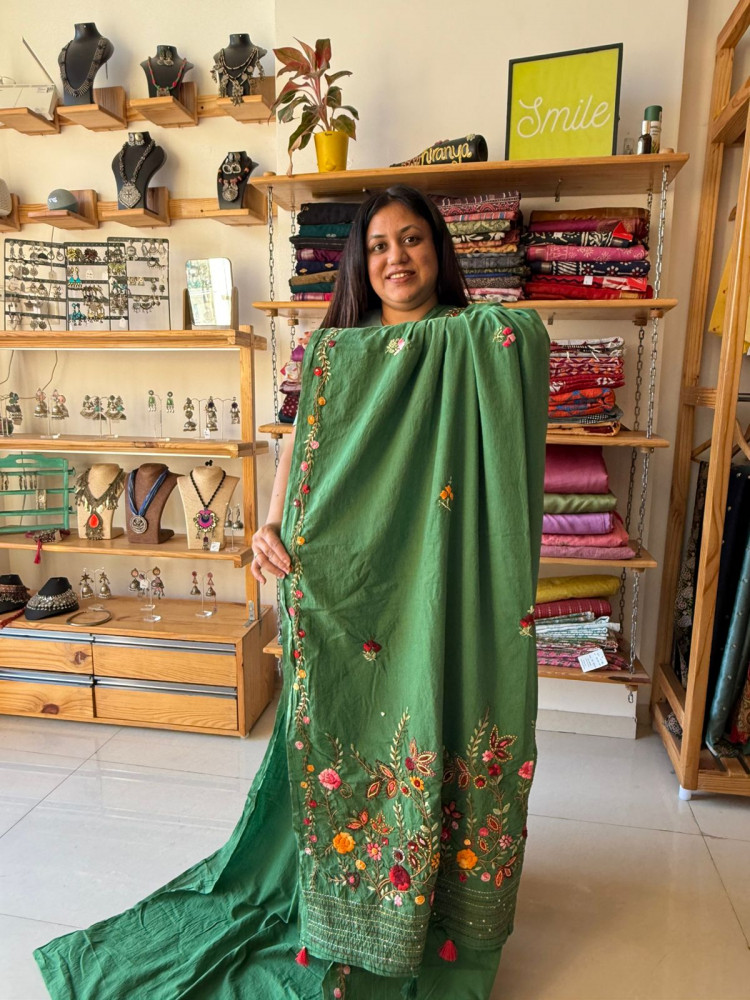 Image of Cotton Saree with Hand Embroidery