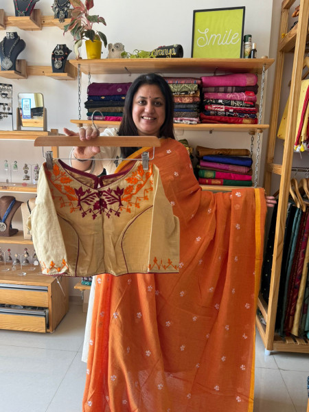 Orange Colour MUL Saree with Cotton BLOUSE