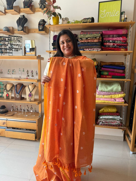 Orange Colour MUL Saree with Cotton BLOUSE