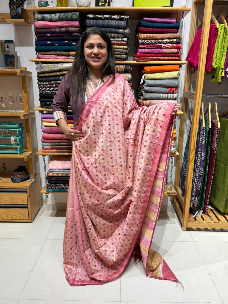 Image of Soft Semi Chanderi Saree with Weaving.