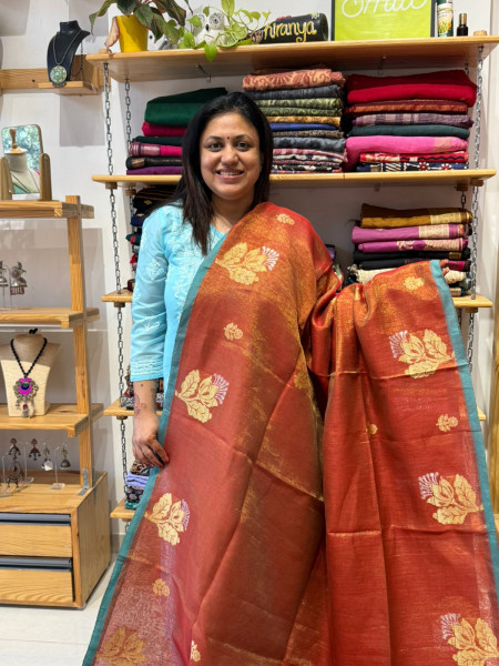 Linen Tissue Saree - Orange