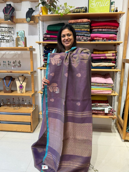 Linen Tissue Saree - Purple