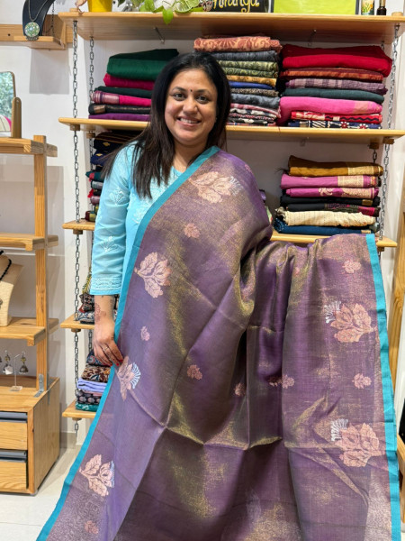 Linen Tissue Saree - Purple