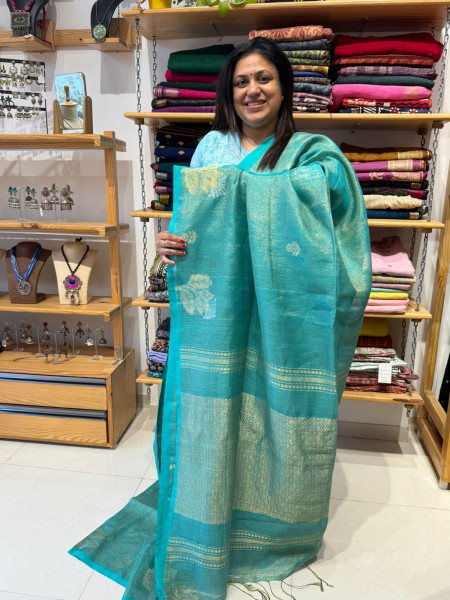 Linen Tissue Saree Sea Green