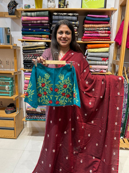 Parijat Mul Saree with Green Blouse
