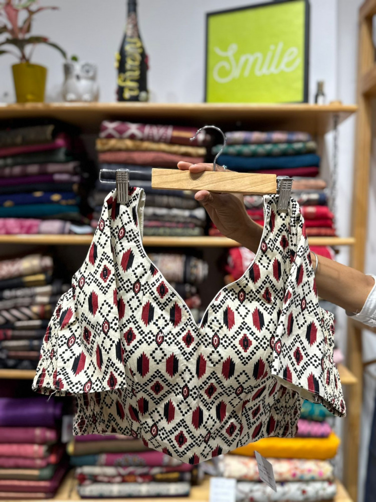 Image of Stretchable Padded Printed Free Size Blouse  -Size 34-38