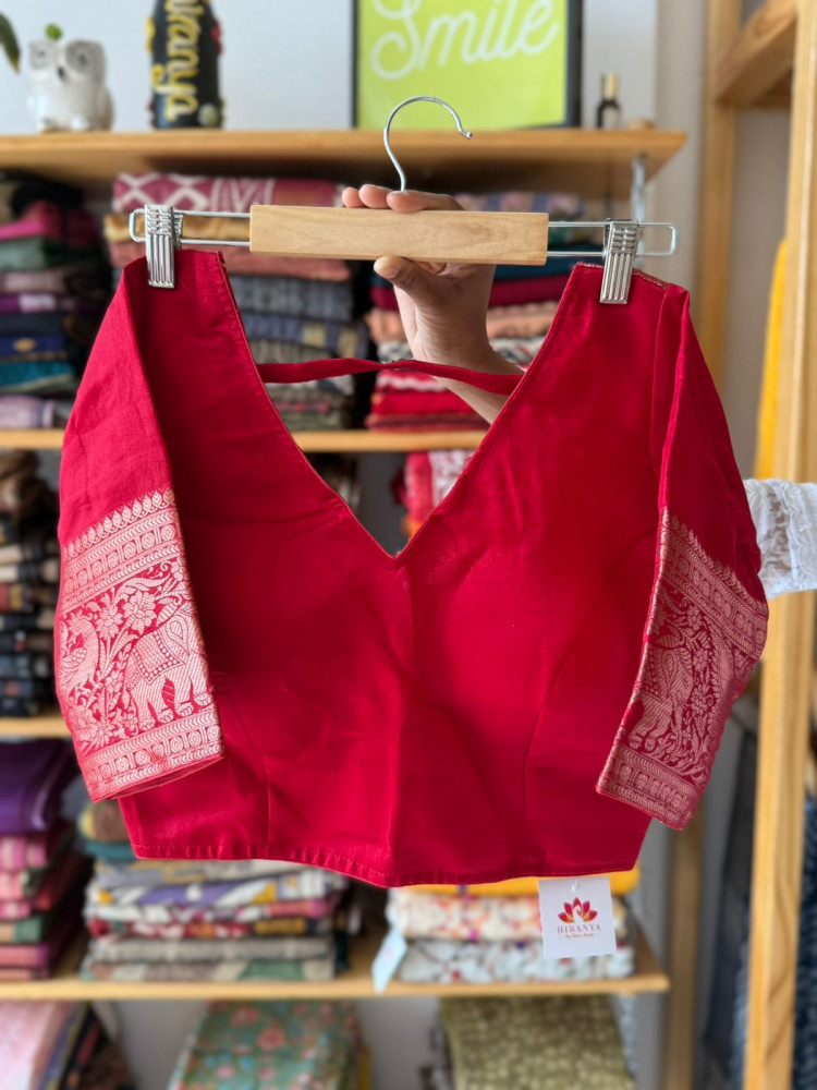 Image of Banarsi Blouse- Red - Free Size