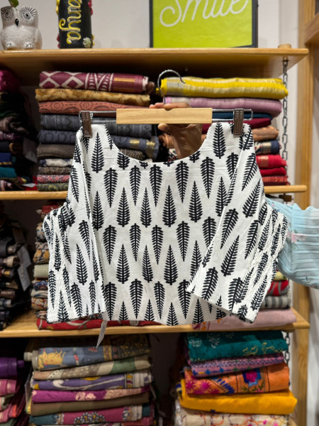 Stretchable Blouse - Black White-Size - 40 to  44