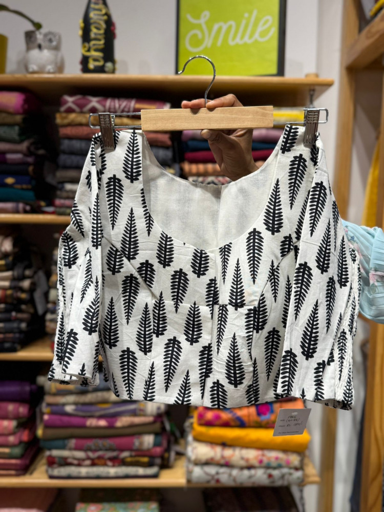 Image of Stretchable Blouse - Black White-Size - 40 to  44