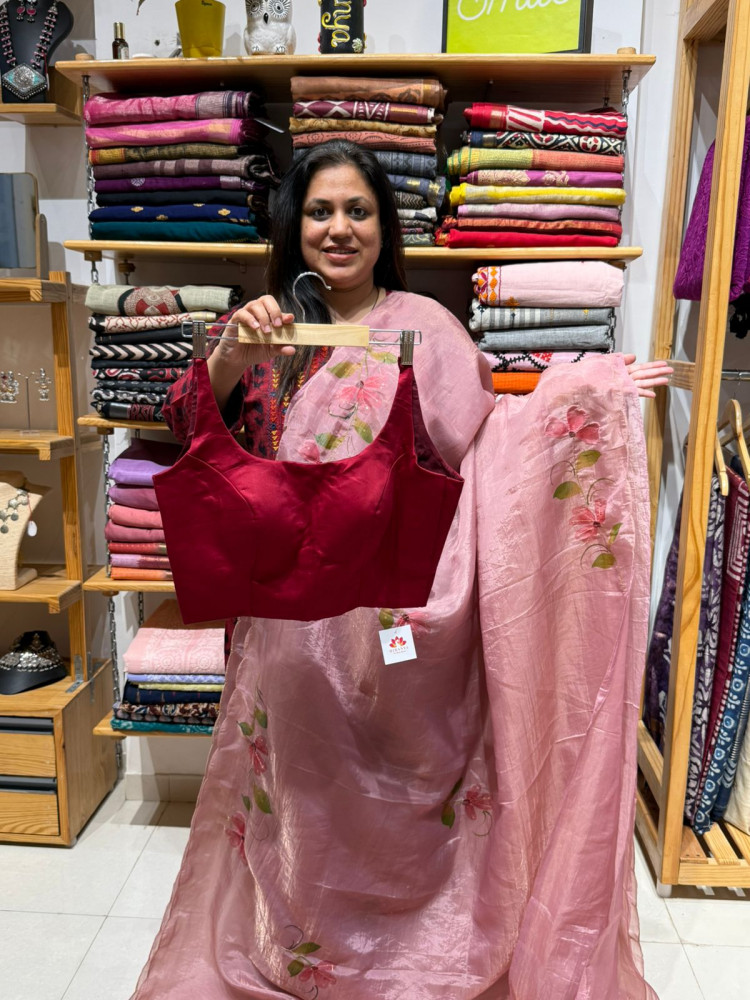 Image of Crush Organza Saree with Free Size sleeveless blouse