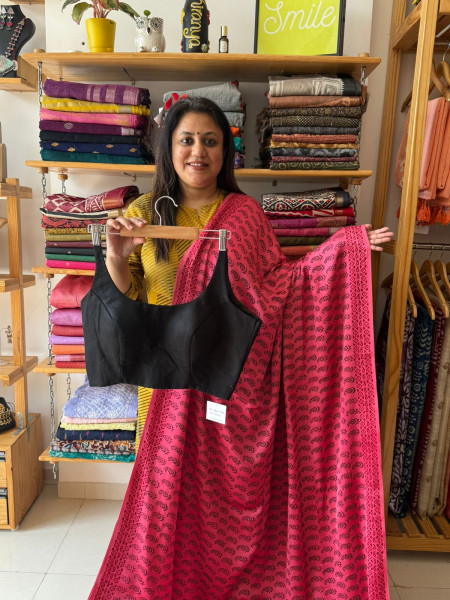 Modal Silk Bagh Print Saree with Sleeveless FREE SIZE Blouse