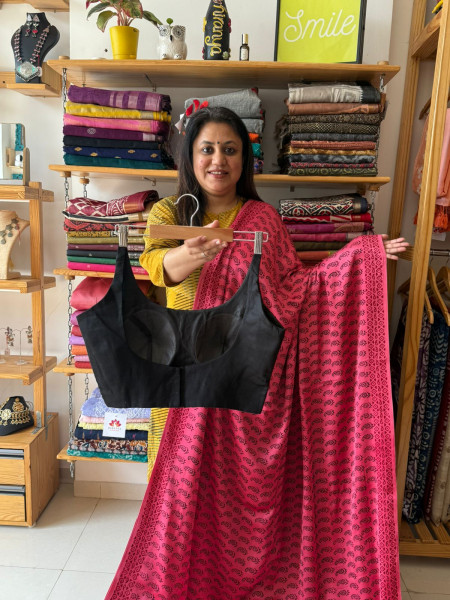 Modal Silk Bagh Print Saree with Sleeveless FREE SIZE Blouse