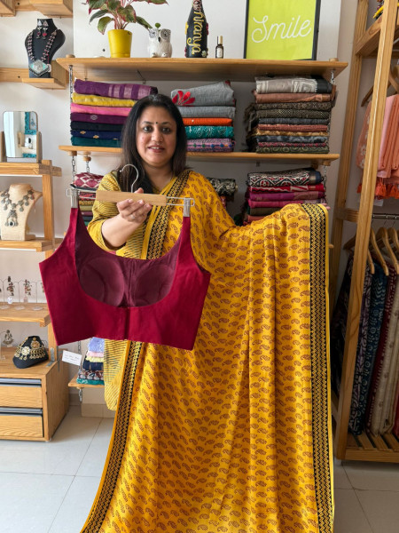 Modal Silk Bagh Print Saree with Sleeveless FREE SIZE Blouse