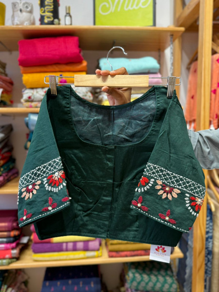 Hand Embroidered Blouse - Green-Free Size