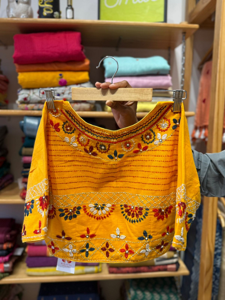 Image of Hand Embroidered Blouse - Yellow- Free Size