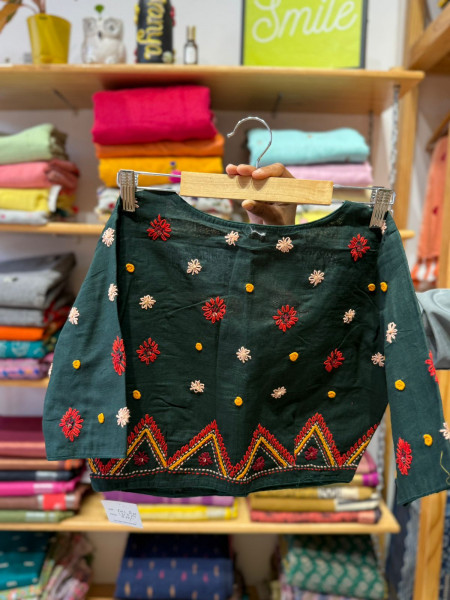 Hand Embroidered Blouse - Green -Free Size