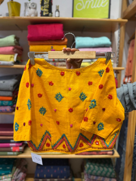 Hand Embroidered Blouse - Yellow -Free Size