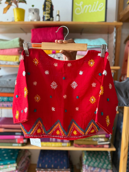 Hand Embroidered Blouse - Red -Free Size