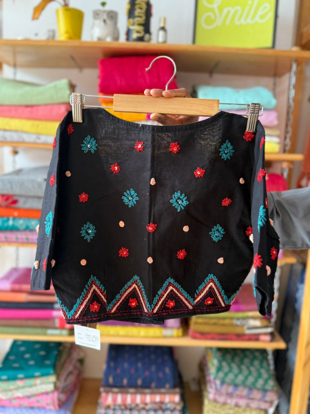 Hand Embroidered Blouse - Black -Free Size