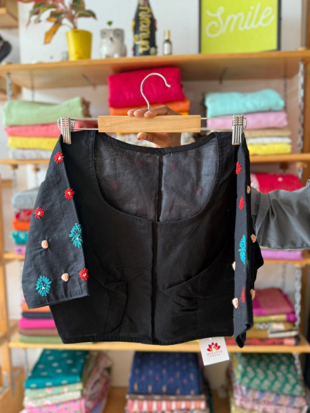 Hand Embroidered Blouse - Black -Free Size