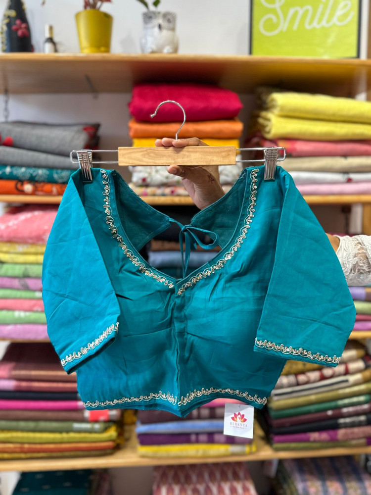 Image of Handwork Padded Blouse - Free Size- Blue