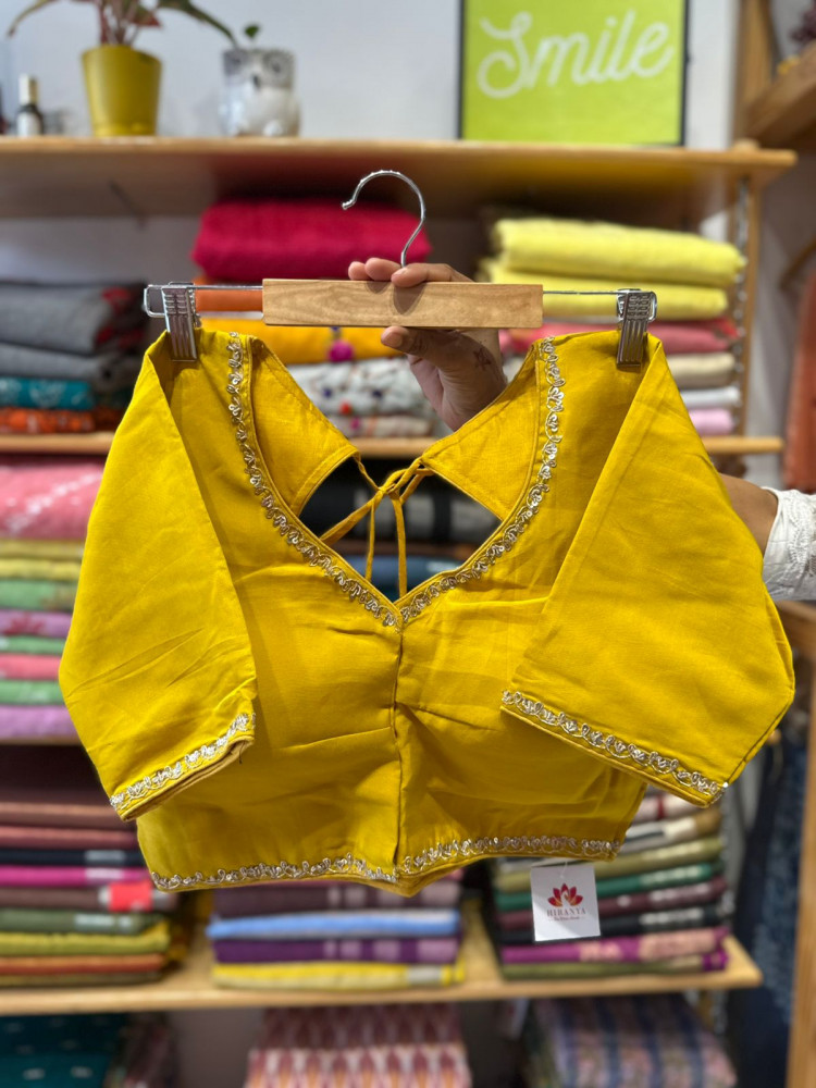 Image of Handwork Padded Blouse - Free Size- Mustard Yellow