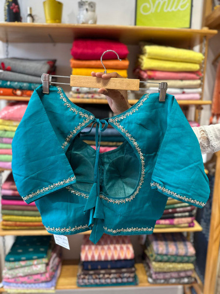 Handwork Padded Blouse - Free Size- Blue