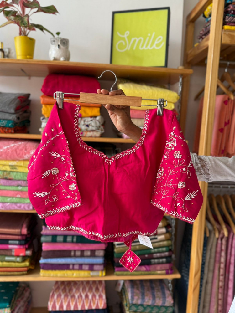 Image of Handwork Padded Blouse - Free Size- Pink