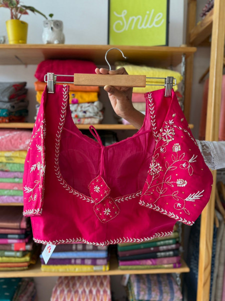 Handwork Padded Blouse - Free Size- Pink