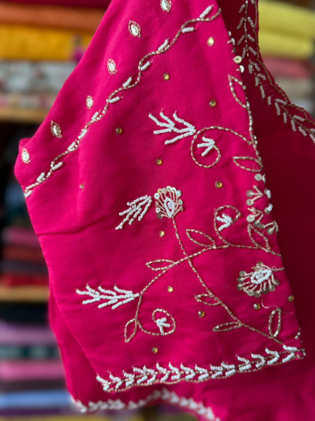 Handwork Padded Blouse - Free Size- Pink