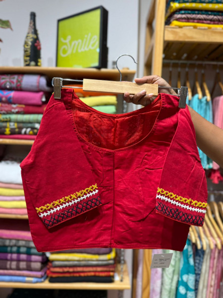 Handwork Mirror work Non Padded Blouse - Free Size 36 to 42 - RED