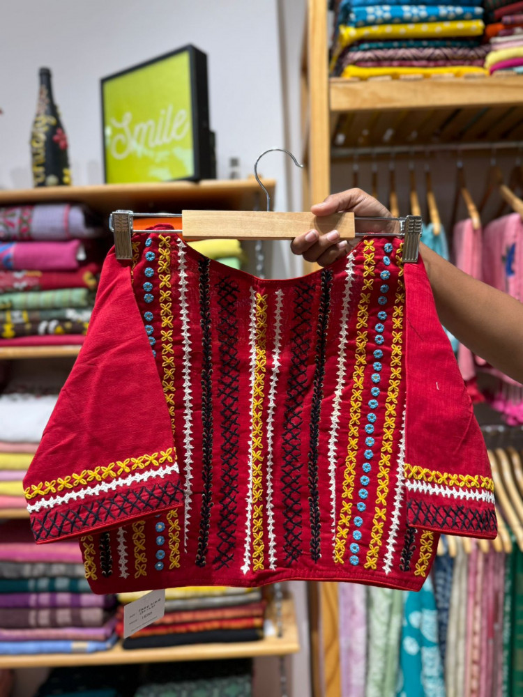 Image of Handwork Mirror work Non Padded Blouse - Free Size 36 to 42 - RED