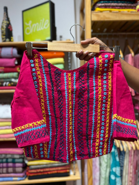 Handwork Mirror work Non Padded Blouse - Free Size 36 to 42 - Pink