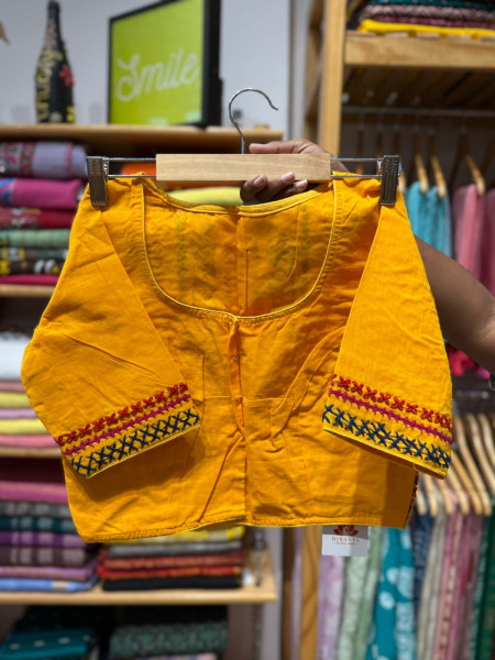 Handwork Mirror work Non Padded Blouse - Free Size 36 to 42 - YELLOW