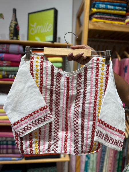 Handwork Mirror work Non Padded Blouse - Free Size 36 to 42 - White