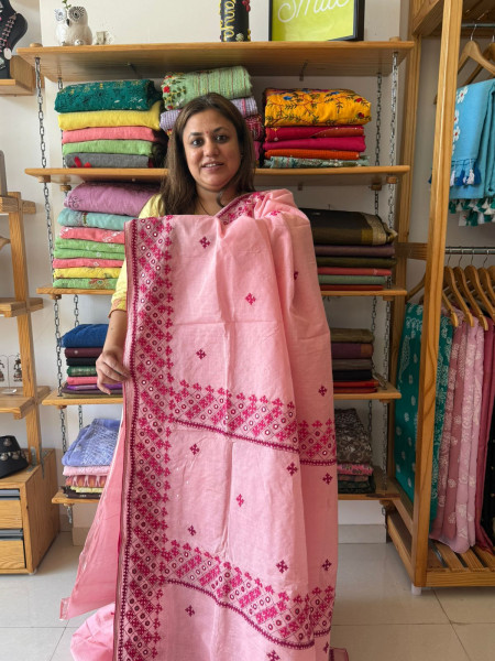 Premium Tussar Cotton Saree with Kutchi Work