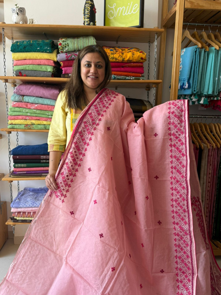 Image of Premium Tussar Cotton Saree with Kutchi Work