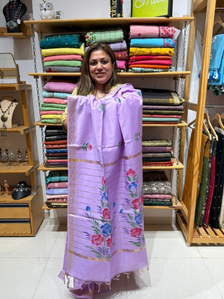 Semi Chanderi Handpainted - Purple