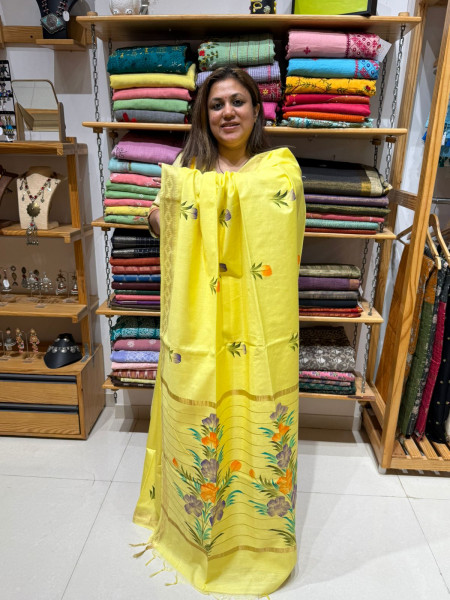 Semi Chanderi Handpainted - Yellow