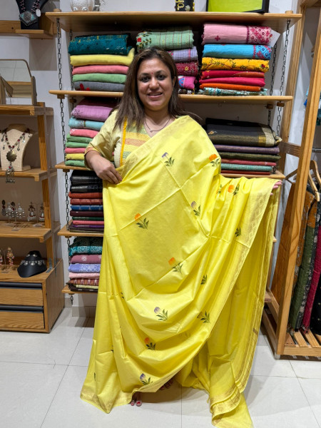 Semi Chanderi Handpainted - Yellow