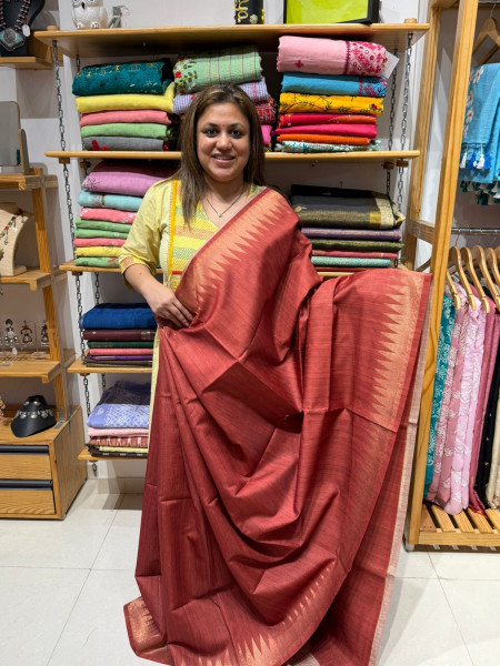Semi Ghicha Temple Border Saree