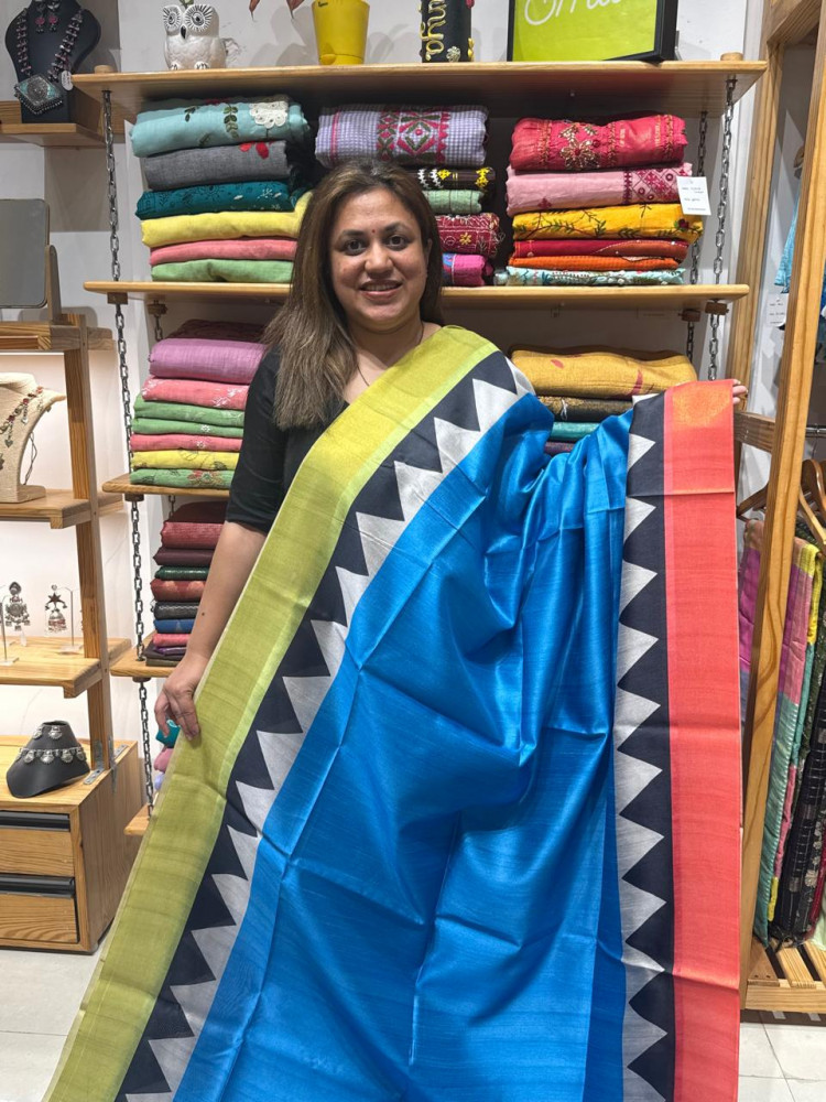 Image of Blended Cotton Temple Border Saree