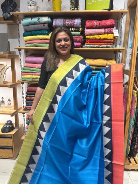 Blended Cotton Temple Border Saree